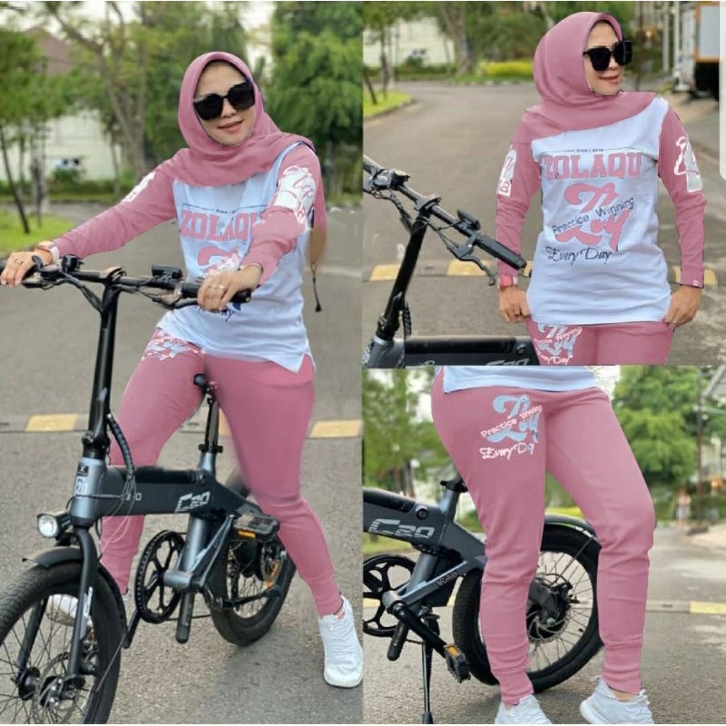 ELDE 12 - (SIZE L , XL , XXL - 3XL) SET ZOLAQU BIKE GOWES SETELAN WANITA BHN BABYTERY APLIKASI SABLON + LEG PJ 95 , STELAN OLAHRAGA MUSLIMAH / STELAN TRAINING / STELAN SERAGAM OLAHRAGA / ZUMBA DANCE