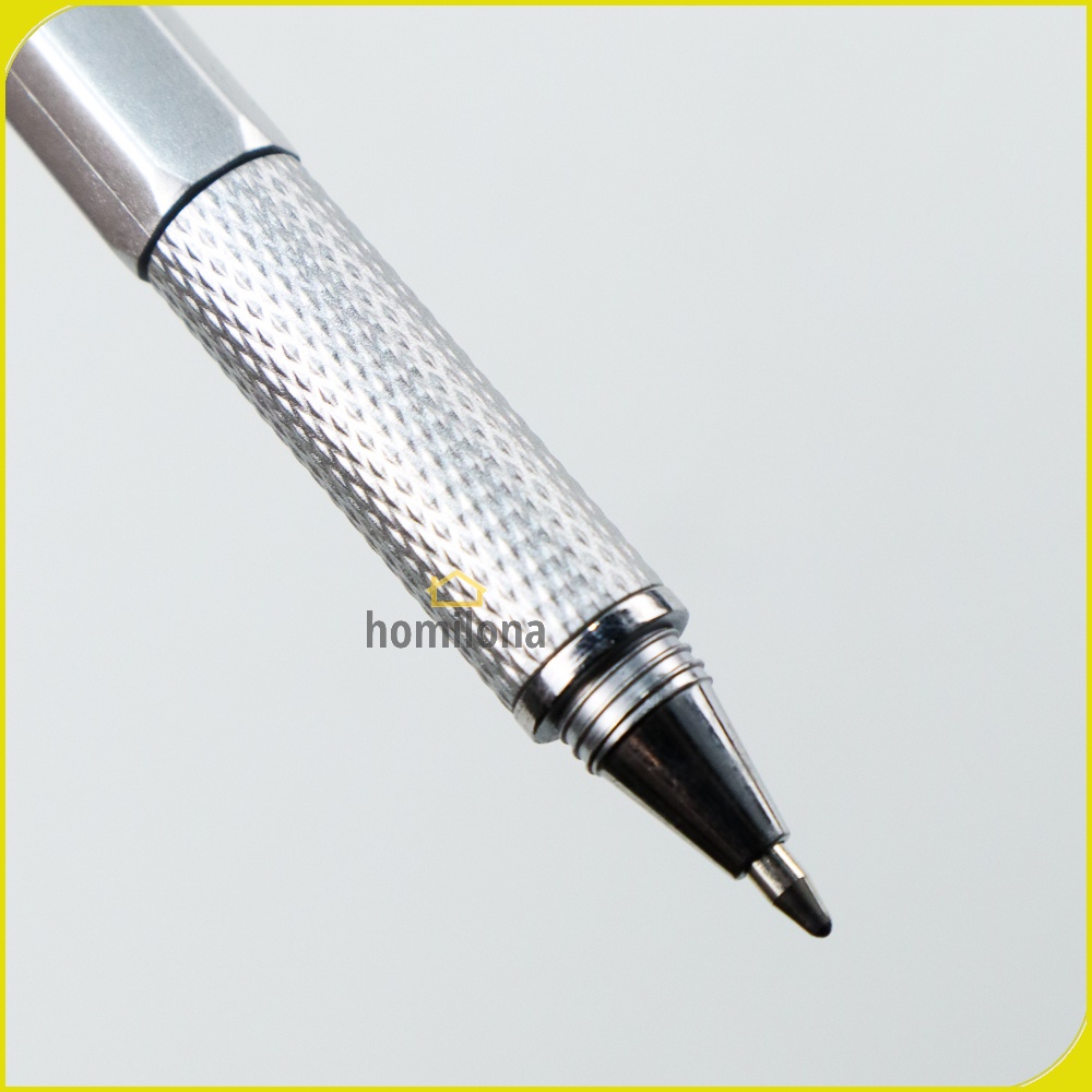 Pena Multifungsi Plastik Stylus + Penggaris + Level + Obeng - Taffware 9625 Black Silver