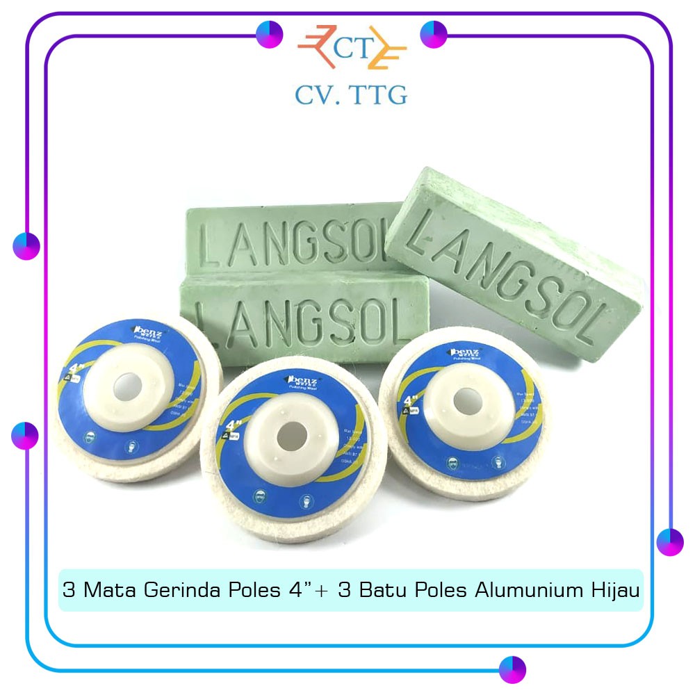 PAKET MURAH  3 PCS Mata Gerinda Poles 4" + 3 PCS Batu Poles Alumunium