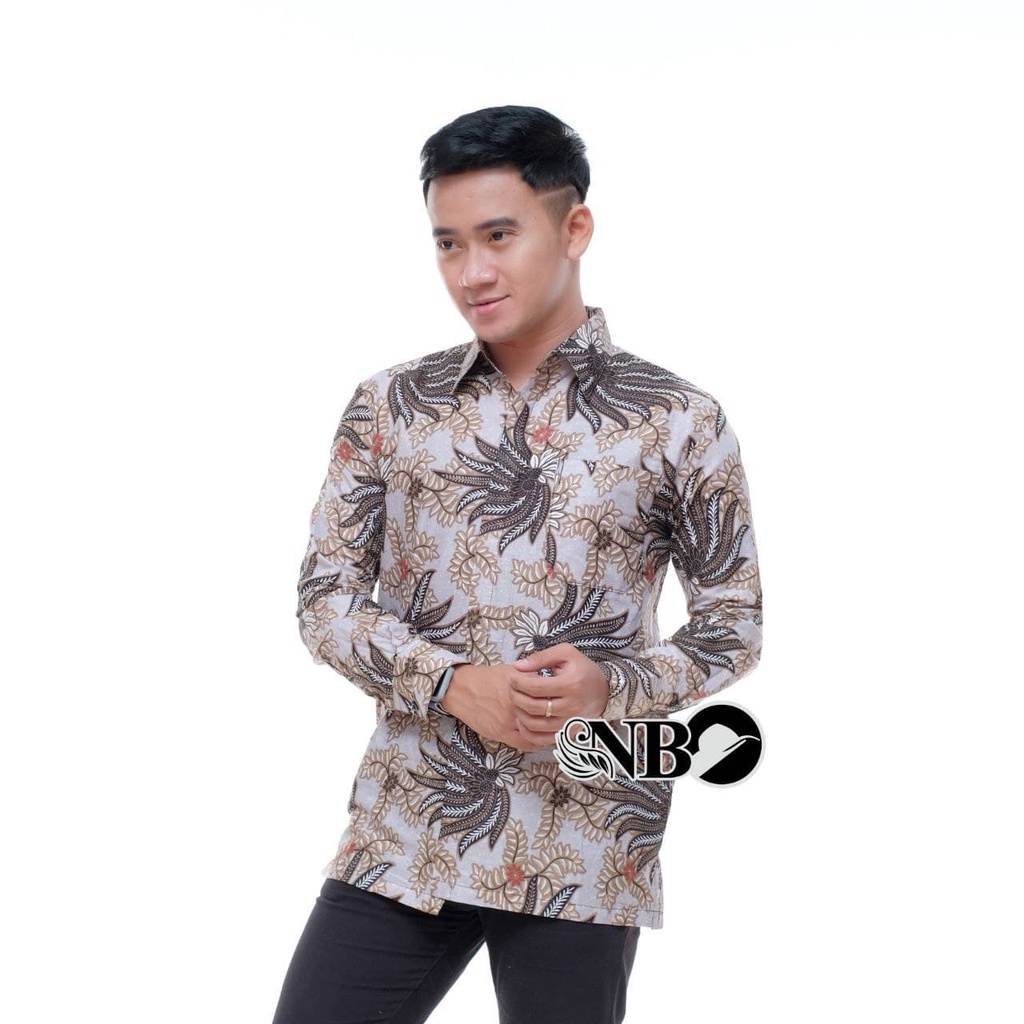 Atasan Batik Wanita Lengan Panjang BATIK BERKAH HRB026 motif KERATONAN Kode 002 size M L XL XXL Reguler-KOBIS PUTIH
