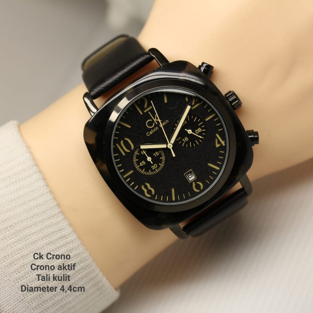 JAM TANGAN PRIA KEREN CK CHRONOGRAPH TALI KULIT