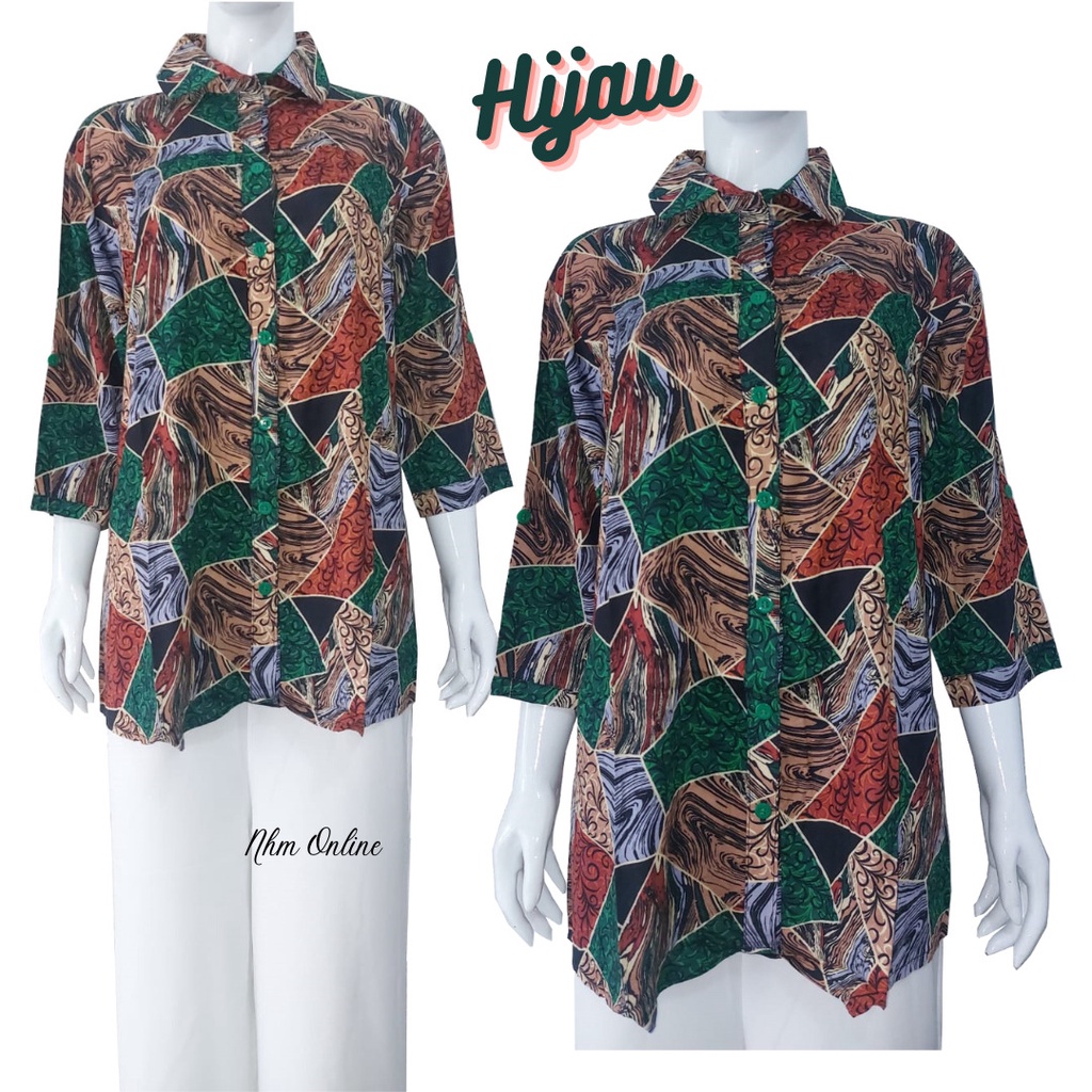 Kemeja Atasan Wanita Jumbo Katun Rayon Oversize Adem Batik Solana