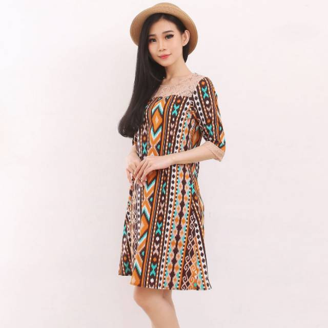 Dress batik wanita kombinasi brokat