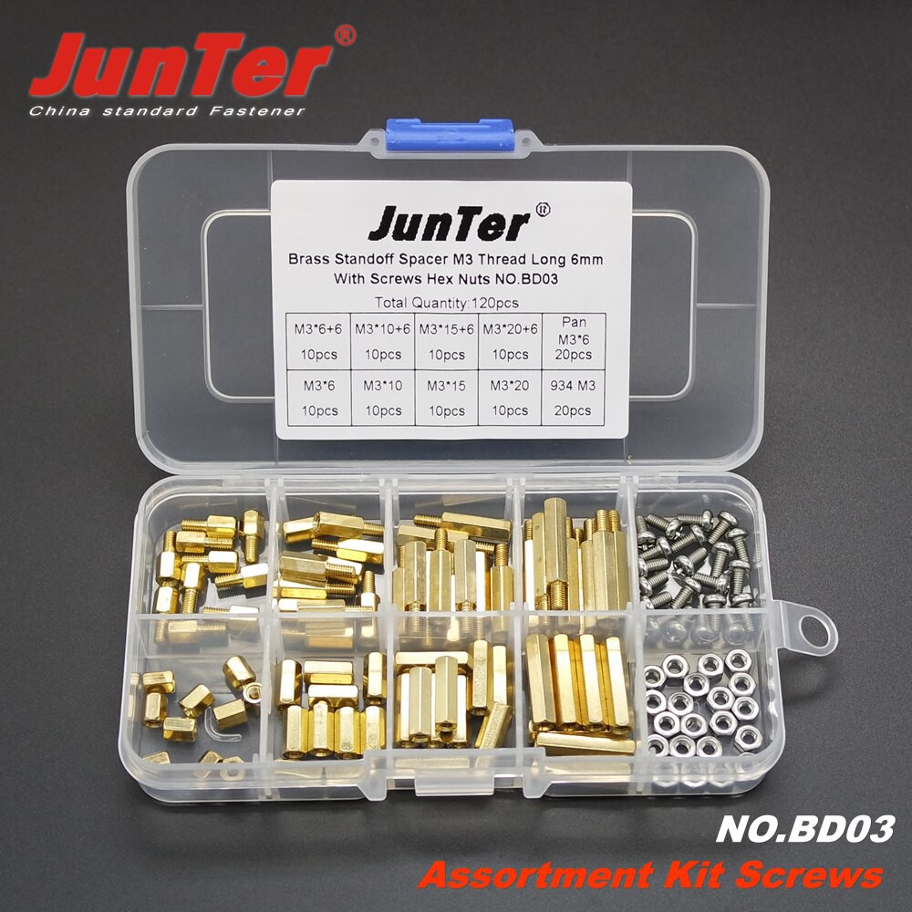120pcs M3 Brass Standoff Spacer 3mm Thread 6mm With Pan Screws Hex Nuts NO.BD03 