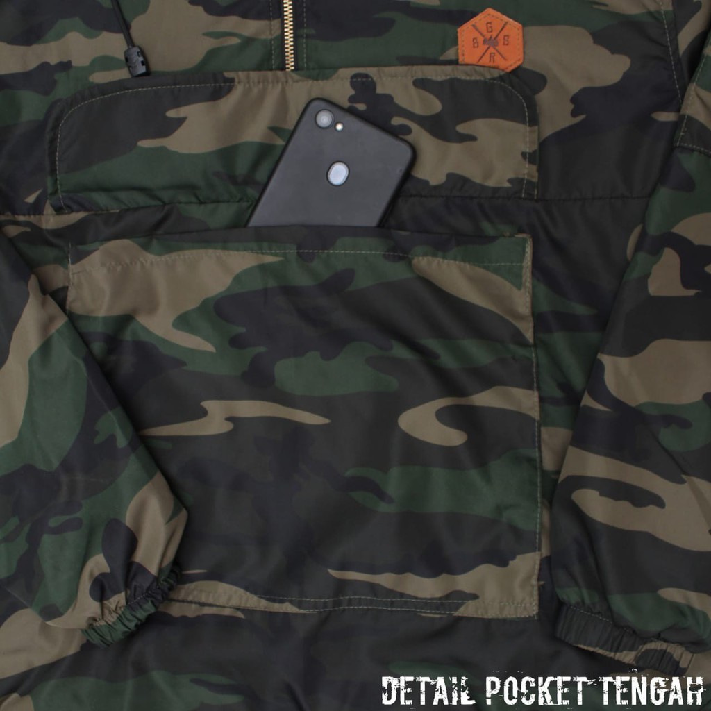 Jaket Cagoule Pria Camo Original BGSR Rain Jaket - Parka Cagoule Camouflage Pria