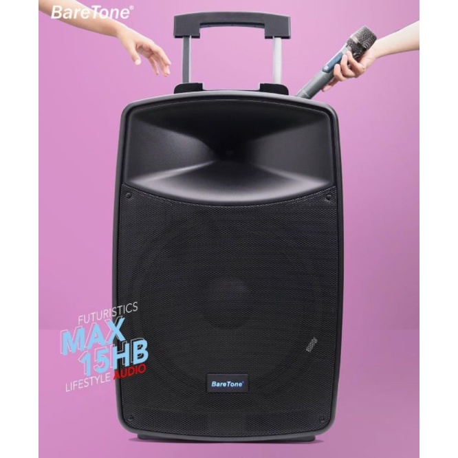 Speaker Portable BARETONE MAX 15 HB 15 Inch Bluetooth 4 Mic Wireless