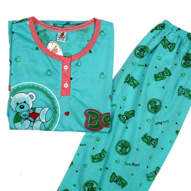 BAJU TIDUR SET PIYAMA DEWASA LENGAN PENDEK CELANA 3/4 MOTIF BEAR GIRL