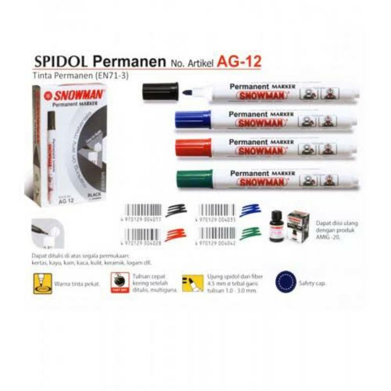 

SNOWMAN AG12 PERMANENT MARKER SPIDOL PERMANEN