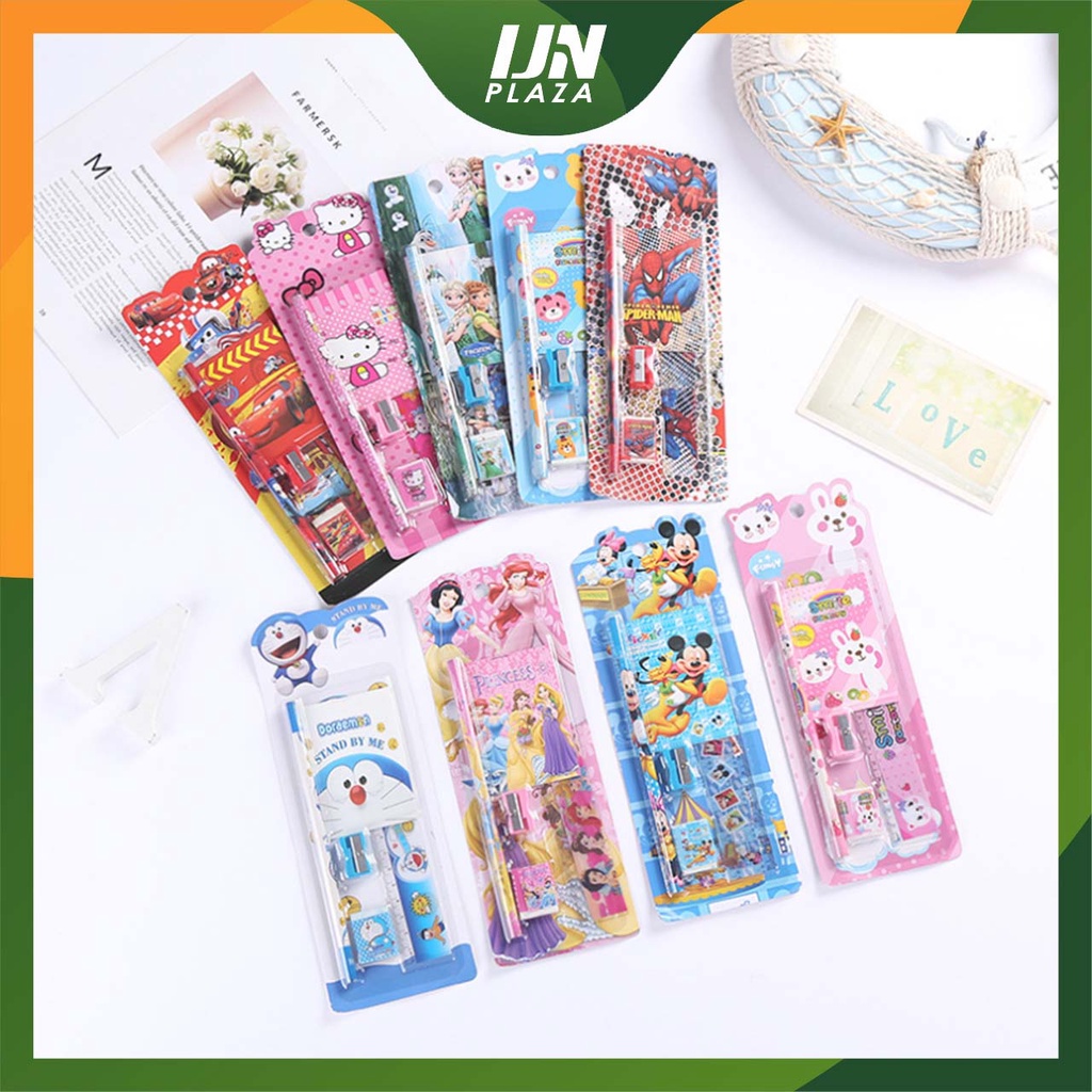 ❤ IJN ❤ Mini Stationary Set 5in1 Set Alat Tulis Sekolah 5 in 1 Pensil Set Karakter Kartun paket alat tulis [ADA NOTES KECIL]