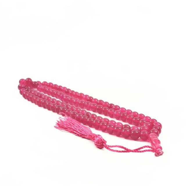 TASBIH BATU PINK JADE KRISTAL DIM 8MM ISI 99 BUTIR PERLENGKAPAN IBADAH SHOLAT DZIKIR FAHSION MUSLIM