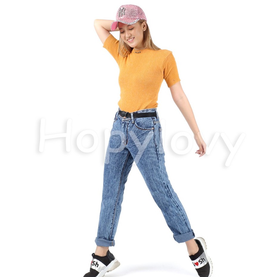 HOPYLOVY SALE Celana Highwaist Wanita Plain Boyfriend Jeans BF ACID