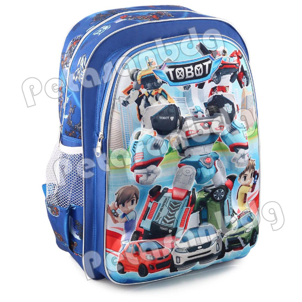 RTM - Tas Ransel Anak Laki Laki Karakter - Big Emboss - Tobot - Shield On + FREE Botol &amp; Lunchbox