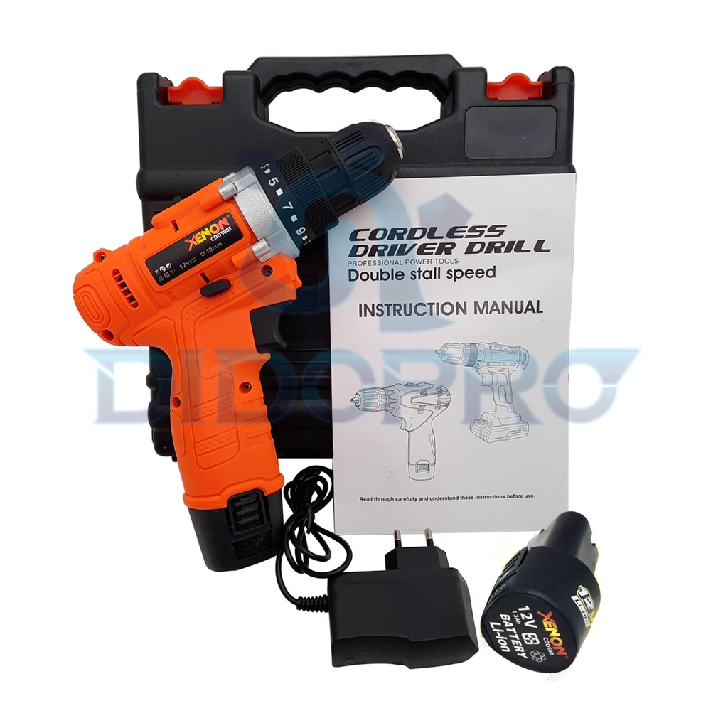 Mesin Bor Baterai XENON CDD500 12v Cordless Drill Heavy Duty Bor Tanpa Listrik Bor Batre