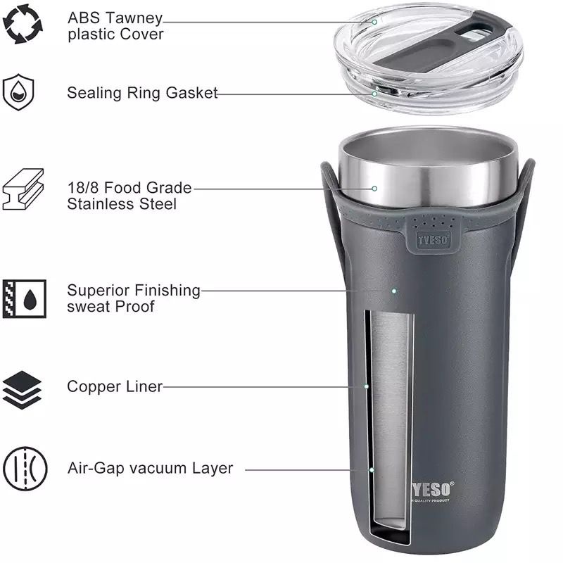 tyeso take away tumbler 100% ORIGINAL free sedotan double vacuum stainless steel coffee thermos with rope handle / botol minum portable premium quality / coffee tea tumbler