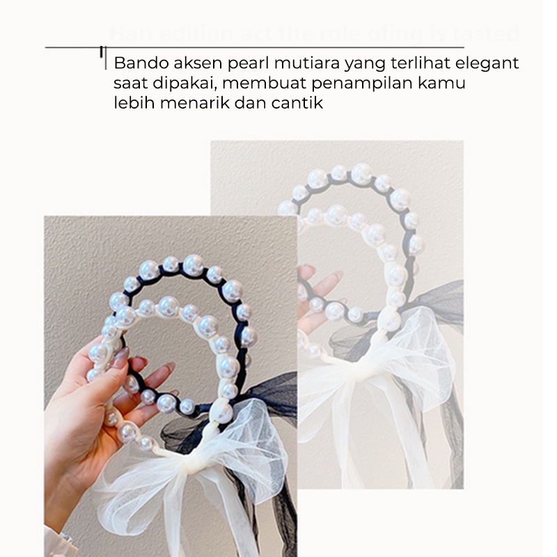 Bando Korea Wanita Dewasa Aksen Mutiara Pita Kain Melilit Kepang Aksesoris Bandana lucu fashion korea AK217