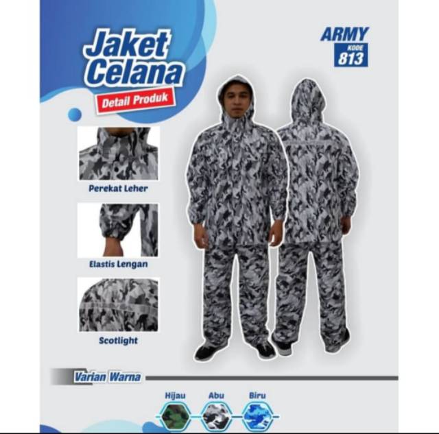 Jas Hujan Jaket Celana ARMY - TENTARA LORENG Plevia Kode 813