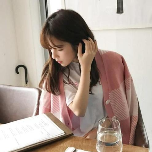 ATG.21Jl22ˣ– Pink casual plaid v-neck cardigan / cardigan rajut korea auntumn