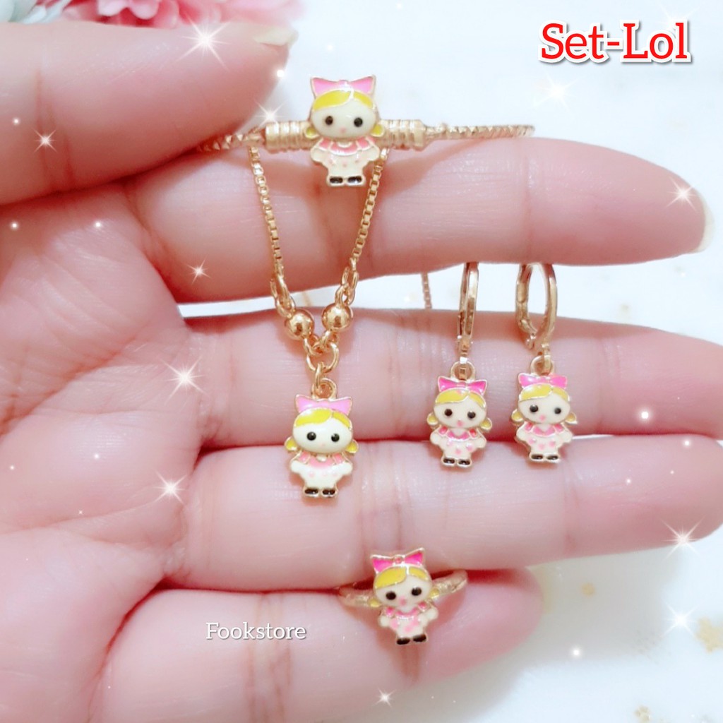 TERBARU SET KALUNG ANAK LUCU 4 IN 1 DAPAT CINCIN DAN ANTING# SET DORA