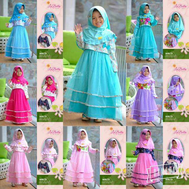Gamis anak labella usia 3-8 tahun