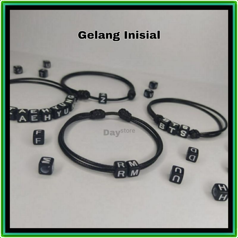 gelang inisial hitam polos tali korea 1,5mm / gelang couple / gelang hitam korea