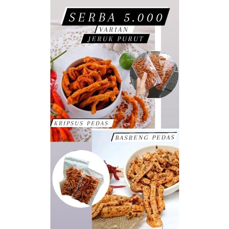 

CEMILAN PEDAS SERBA 5000 | BASRENG STIK | KRIPIK USUS| KEMASAN +-40 gram| KRIPIK USUS PEDAS JERUK PURUT| BASRENG PEDAS JERUK PURUT| KRIPIK USUS BALADO|KRIPIK USUS SAPI PANGGANG|KRIPIK USUS JAGUNG BAKAR| CEMILAN MINI