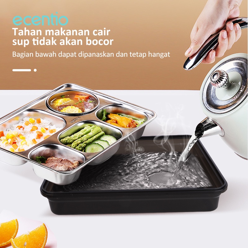 ecentio kotak makan stainless steel 5 grid dengan sendok sumpit gratis berbahan anti tumpah lunch box kotak bento