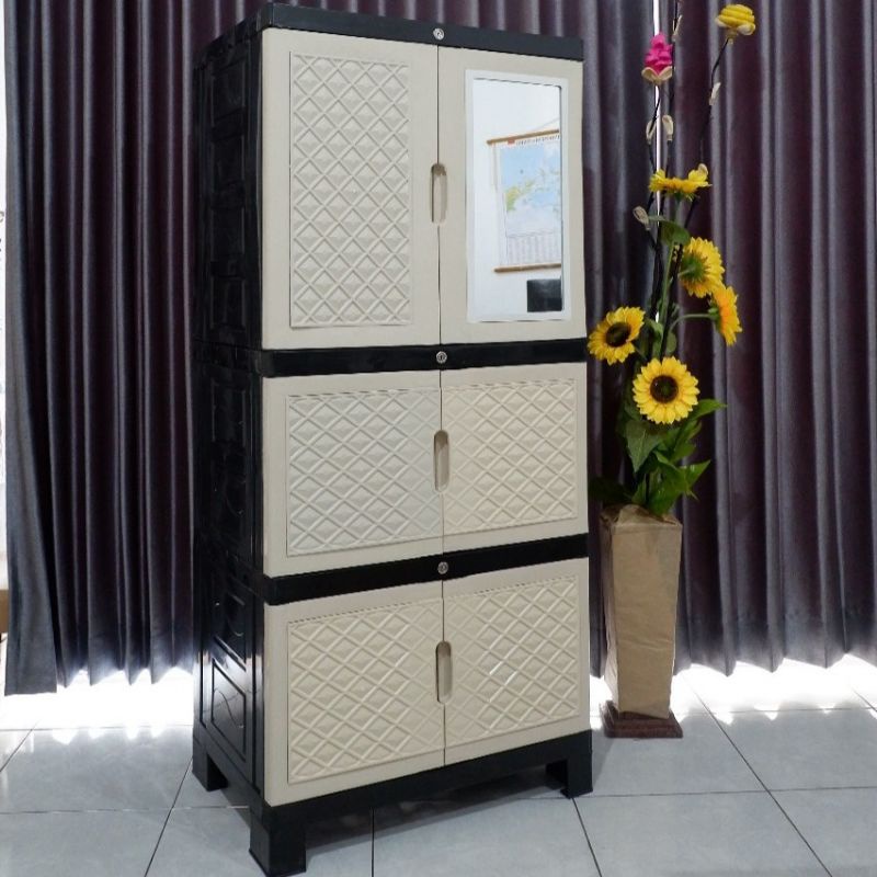 Lemari Baju AQUOSE 4 Susun Bahan Plastik Pintu Kaca Kuat Dan Awet Plastik Berkualitas