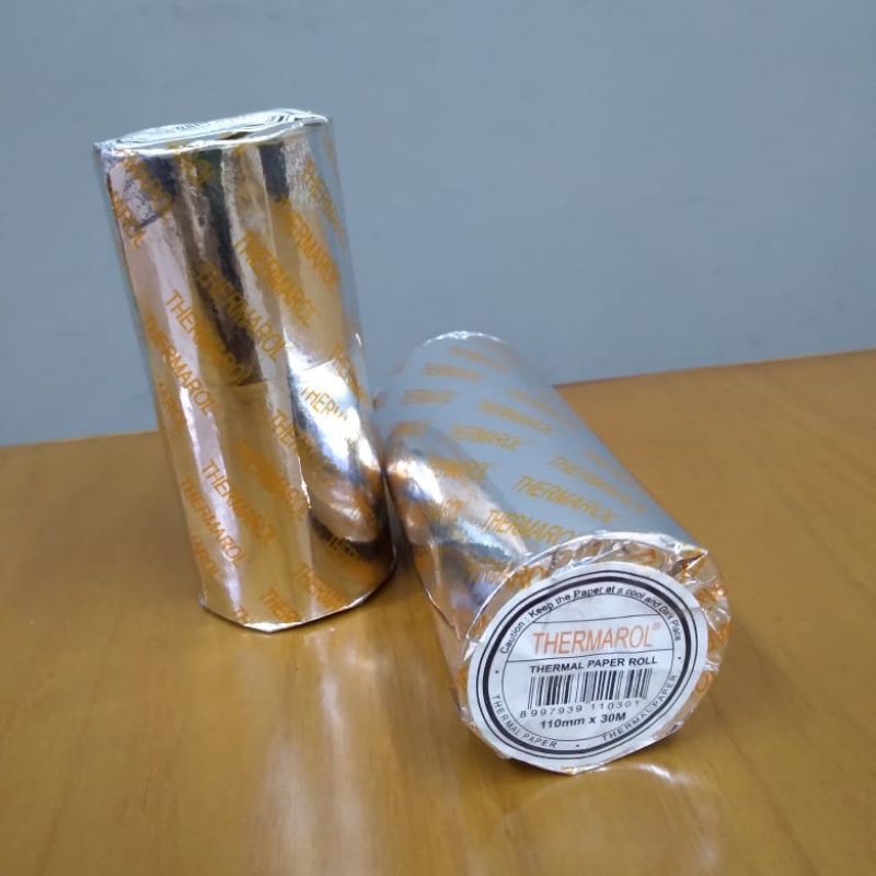 

thermal paper 110mm x 30M core 1/2inch hasil cetak hitam
