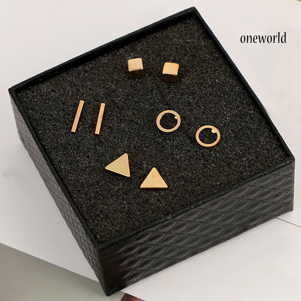 OW@ 8Pcs/Set Fashion Geometric Square Triangle Circle Ear Stud Earrings Women Gift