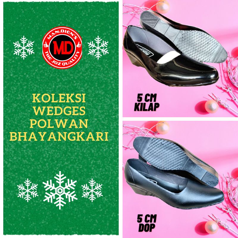 MANDIENS Sepatu Wedges Persit Bhayangkari PDH Polwan Kilap Sintetis - Sepatu PNS Guru - Sepatu Kerja SPG