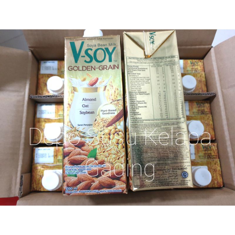 Vsoy Golden Grain 1 Liter | V-Soy Susu Kedelai Golden-Grain GoldenGrain UHT Oat Milk Almond Soya Soy