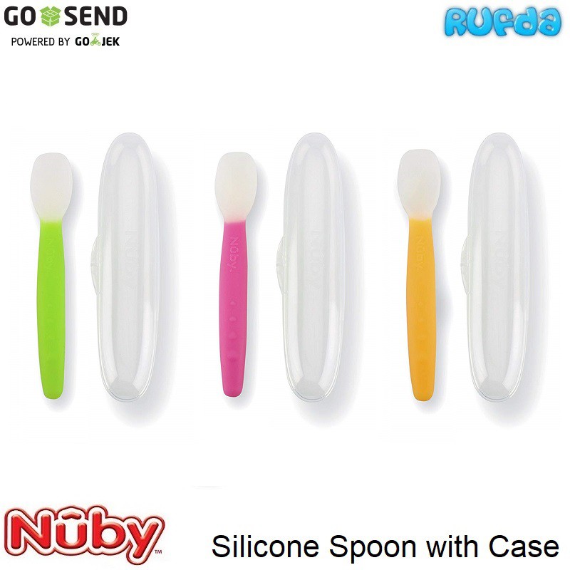 Nuby Silicone Spoon with Case Sendok Silikon Plus Wadah