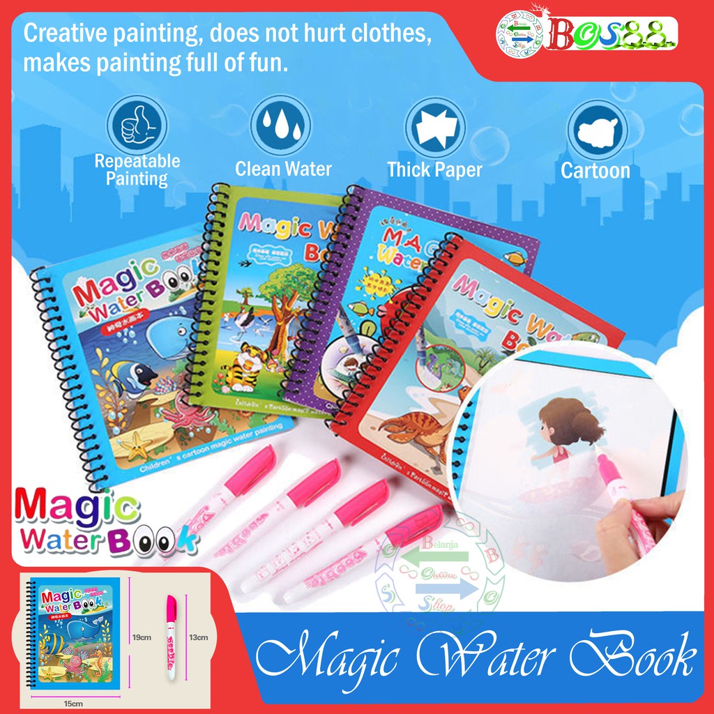 

SOUVENIR BUKU MAGIC water BOOK / DOODLE BOOK / MAGIC buku menggambar / MAINAN ANAK REUSABLE BOOK