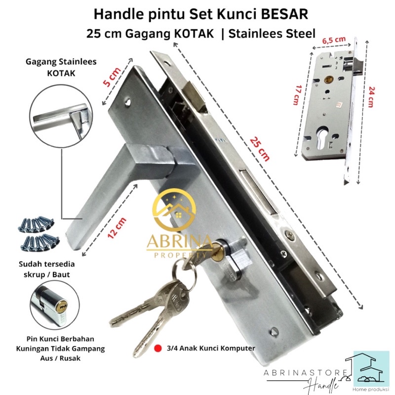 Handle set kunci ukuran besar 25cm body ongkel kunci pintu gagang pintu rumah minimalis