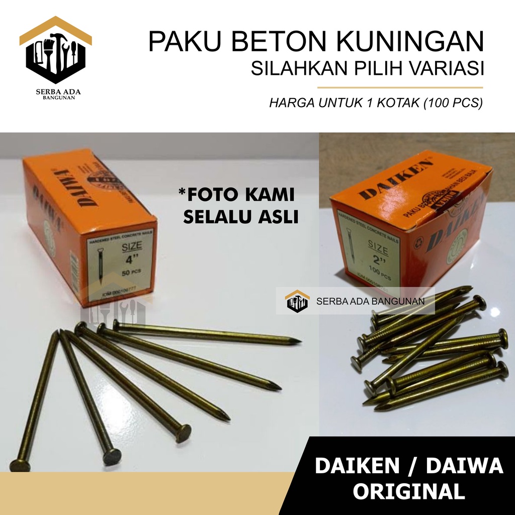 PAKU TEMBOK BETON KUNINGAN DAIWA DAIKEN DINDING BESI SIZE 1 - 11/2 - 11/4 - 2 - 21/2 - 3 - 4 INCH / HARGA 1 KOTAK FULL