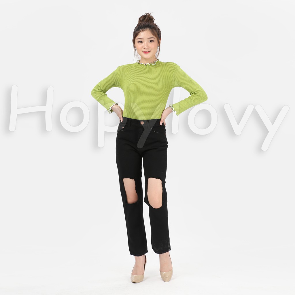 HOPYLOVY SALE - Celana Boyfriend Jeans Wanita Destroy Elvina