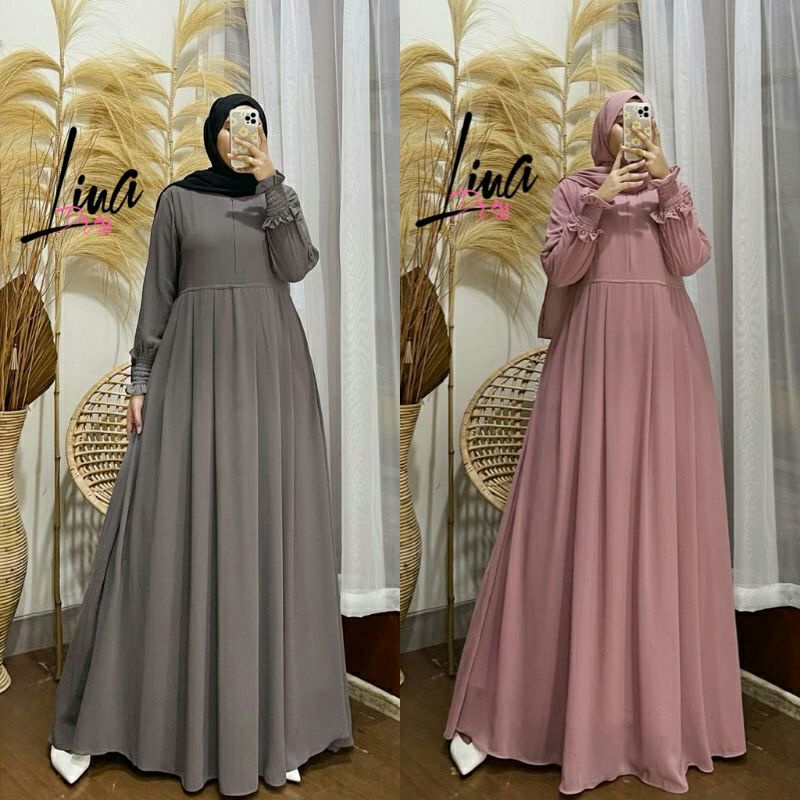 (((original fajar collection))) gamis lina dress terbaru ceruty beby doll premium. by pajar collecti
