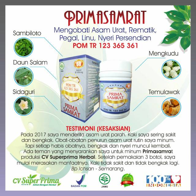 HERBAL PRIMA SAMRAT MENGOBATI ASAM URAT/PEGEL LINU/REMATIK/NYERI PERSENDIAN