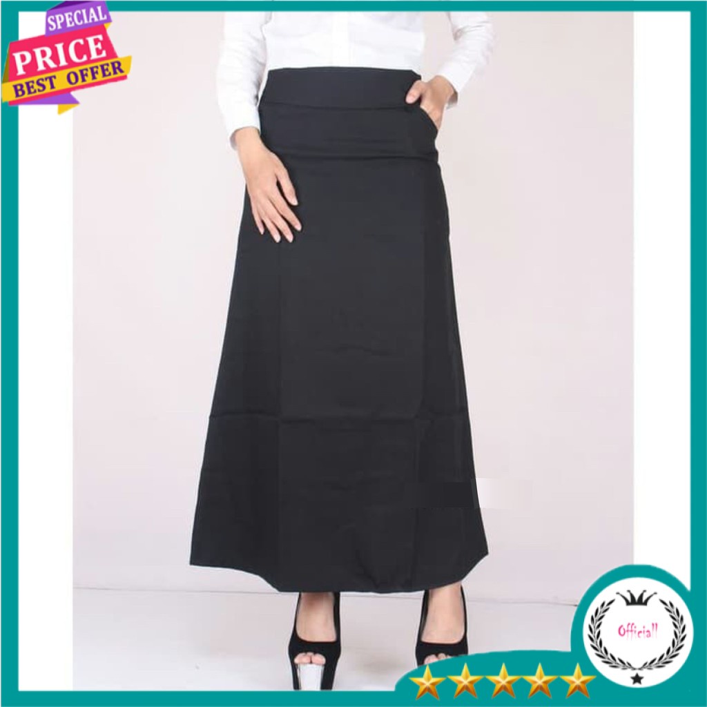 Official Rok Hitam Panjang Polos Line A JUMBO  Rok Panjang Muslimah Big size 5L,4L,3L,2L,XL,L,M,S