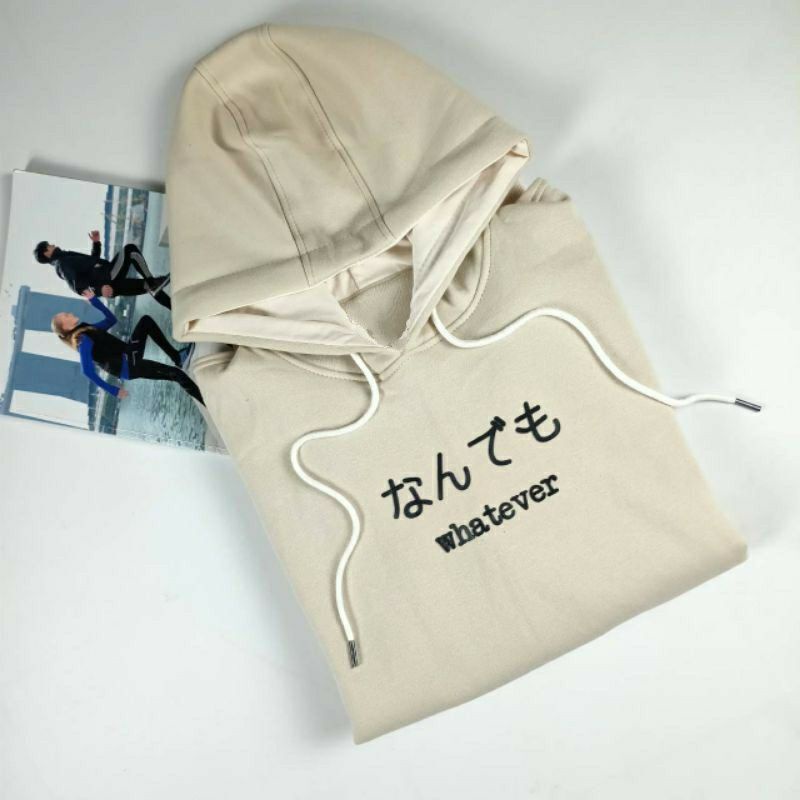 Sweater Hoodie Pria Wanita Krem Logo Whatever Ukuran Jumbo M- 2Xl Hoodie Krem - Cod (Bayar Ditempat)