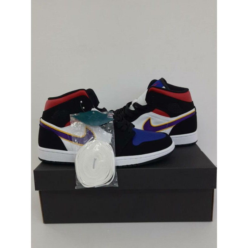 Air Jordan 1 Mid Lakers top 3 - black field purple white - gym red-rush blue-amarillosize