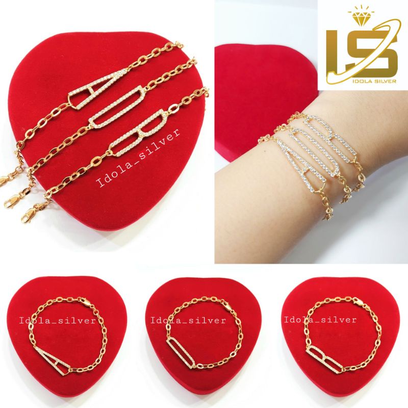 GELANG PERAK ASLI SILVER 925 LAPIS EMAS MODEL INISIAL/HURUF - PERHIASAN PERAK WANITA