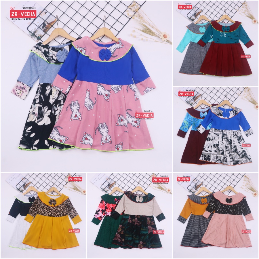 Dress Yumna uk 1-6 Tahun / IMPORT Dres Lengan Panjang Baju Anak Perempuan Pakaian Grosir Gaun Pesta