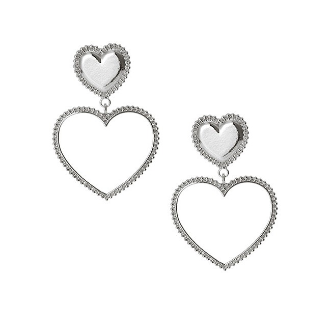 LRC Anting Tusuk Fashion Alloy Diamond Heart Earrings F95641