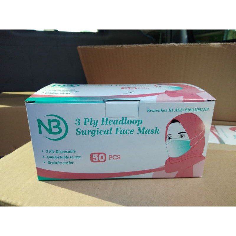 Masker Medis / Masker Hijab N3 / Masker Medis Hijab / Surgical Face Mask 3 Ply Headloop N3
