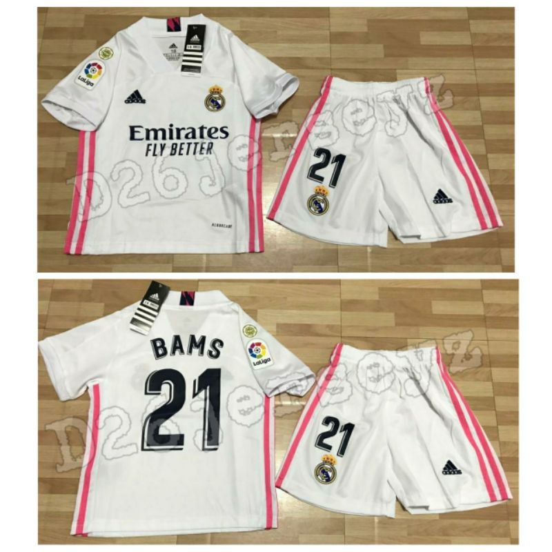 Jersey KIDS Real Madrid Home 2020 / 2021 OFFICIAL + Cetak nama Font La Liga + Patch La Liga