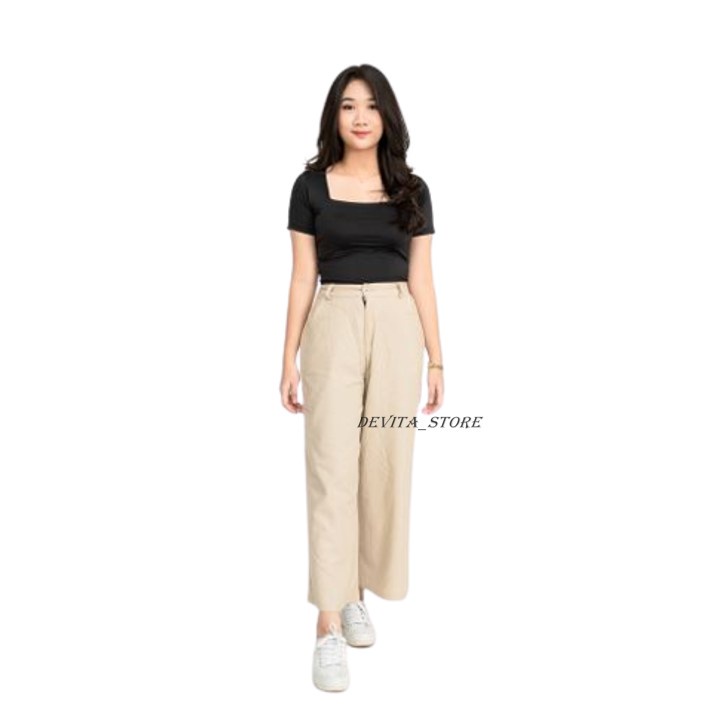 Celana Kulot Wanita Highwaist Kekinian Ala Korea Basic HW Pinggang Karet Celana Culotte Panjang Premium