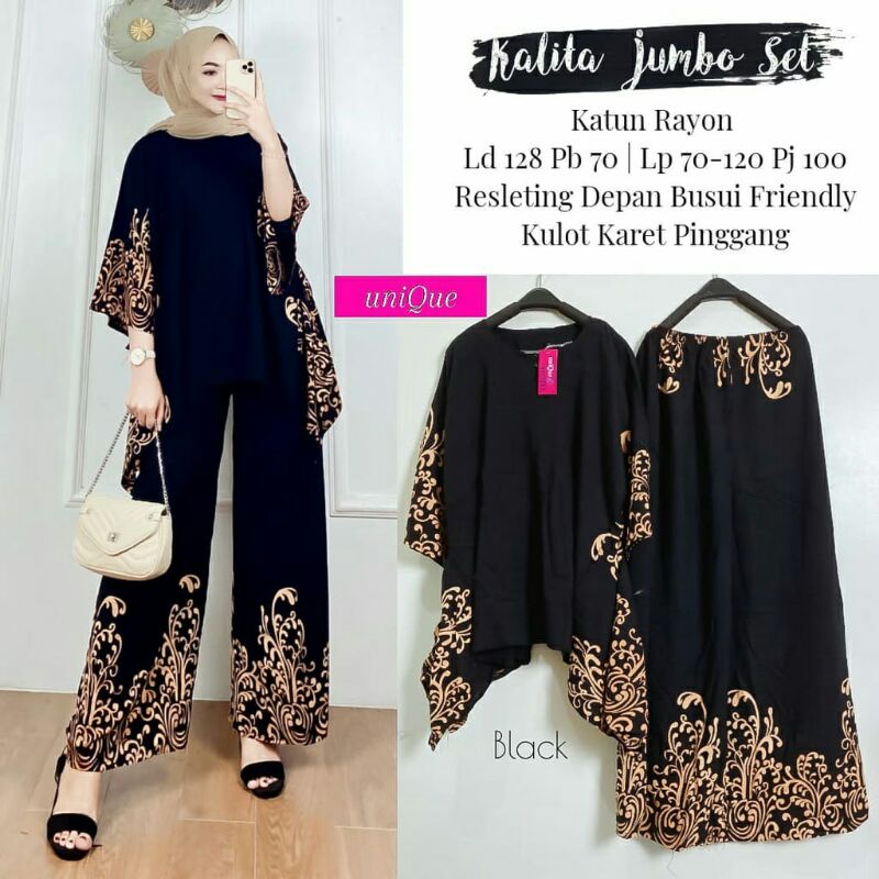 DAILY ONE SET  Rayon Oversize CP Waka kramik bunga Jumbo Fit XXXXL Ld 130 celana kulot