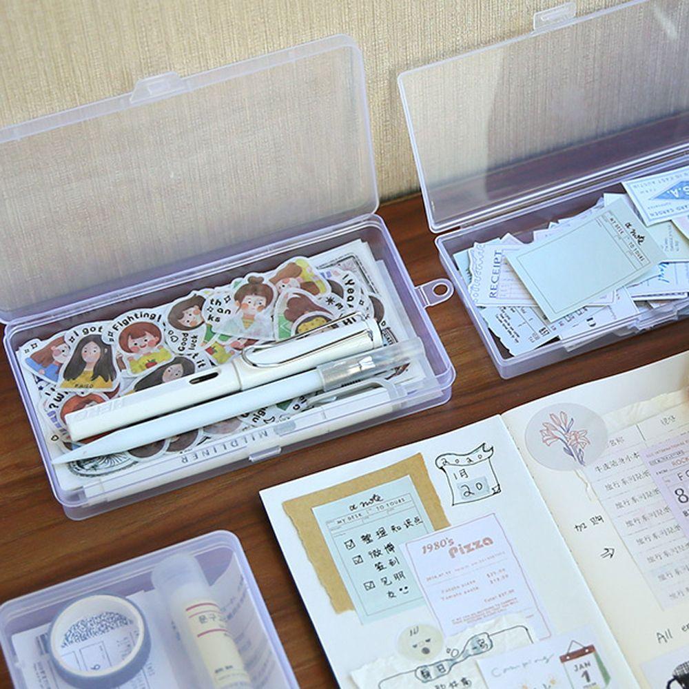 Agustinina Kotak Penyimpanan Stiker Tempat Pensil Perlengkapan Sekolah Art Tool Case Transparan Storage Box Label Organizing Sticker Tape Container