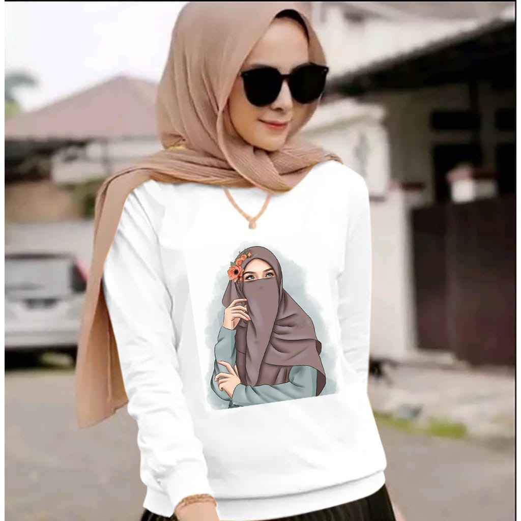 tototashop Baju Sweatshirt  HIJAB SWEET SIZE , M , L , XL/BAJU DISTRO Lengan Panjang / Motif  Gambar DTF Printing  /-REAL PICT-BISA COD /Baju Paling Keren / Baju Model Terbaru Paling terlaris/Good Qualit